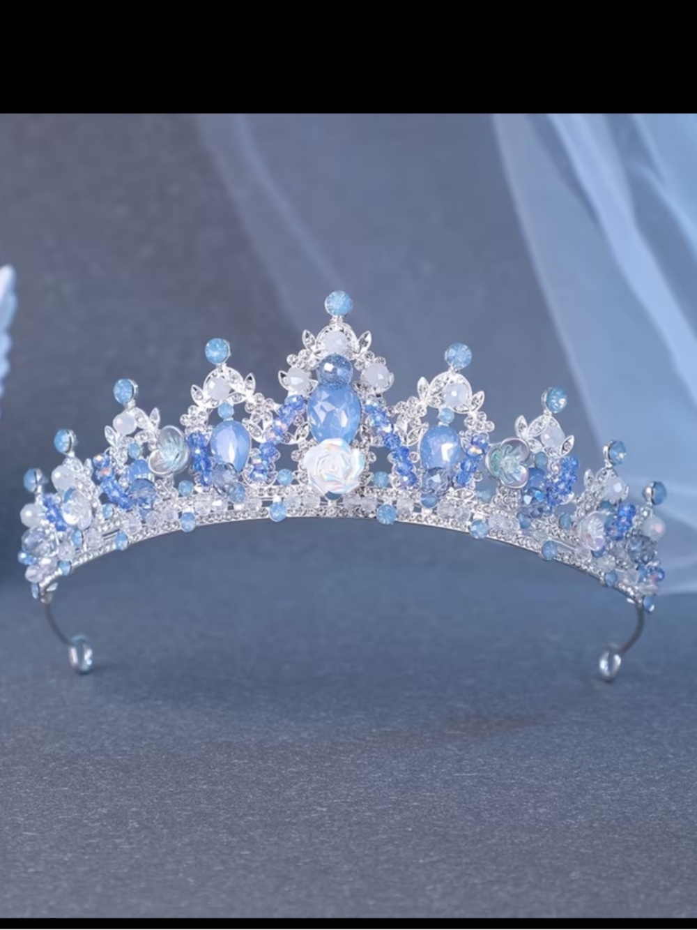 Beaded Sky Blue Crystal Princess Tiara